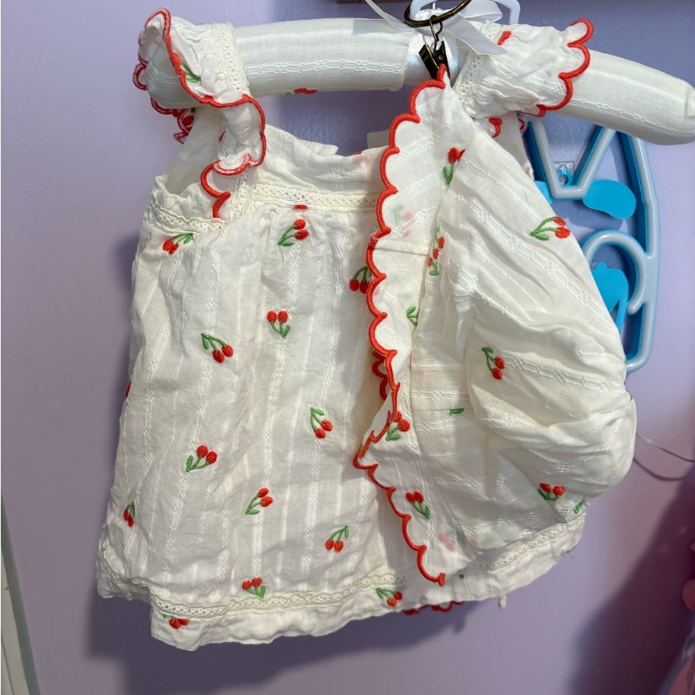 Happily Grey kids Linen Baby Dress with Cherry Embroidery - Never Worn